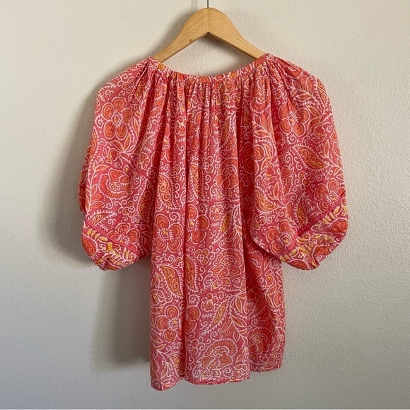 Cleobella Layla Organic Cotton Blouse in Blossom Block Print Orange Size Medium - Picture 12 of 14